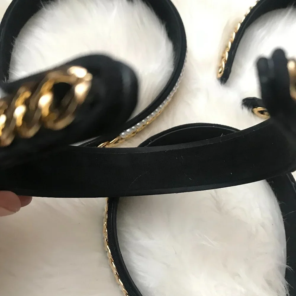 J. ELISE BOUTIQUE NEW TRENDY VELVET Black Gold Chain Pearl Fashion Headband